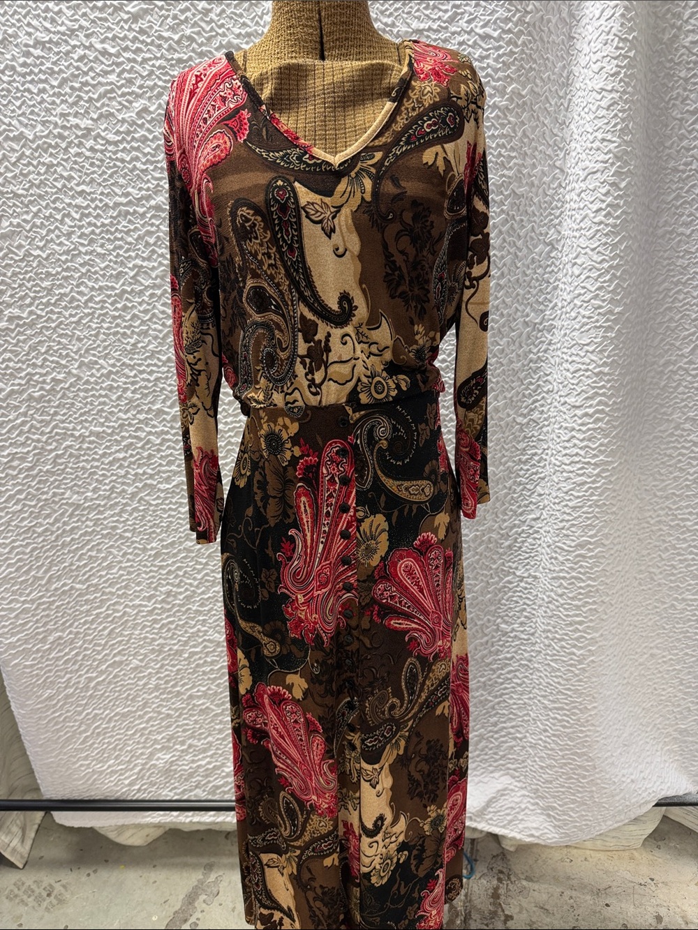 Vintage 90s Y2K 3-Piece Co-ord Set - Paisley Top, Maxi Skirt Brown Jacket